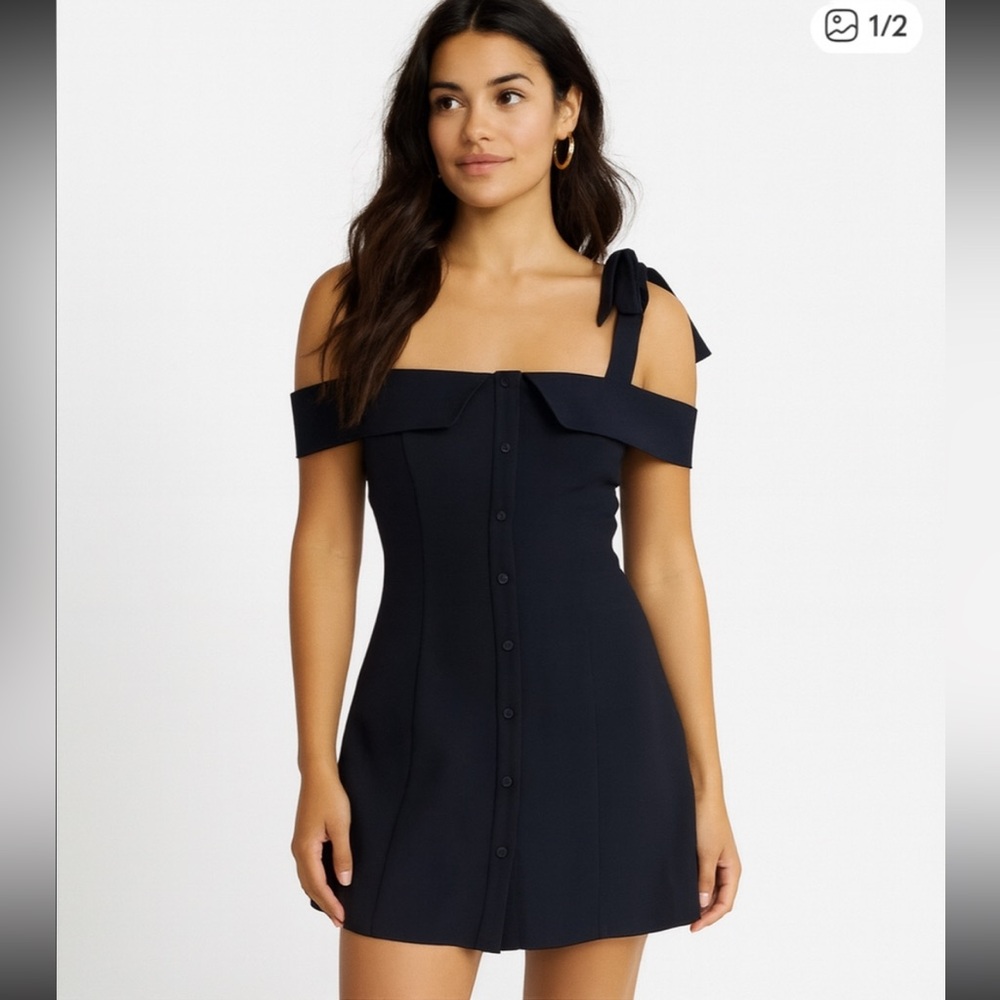 Pixie Market Navy Button-Down Mini Dress - image 1